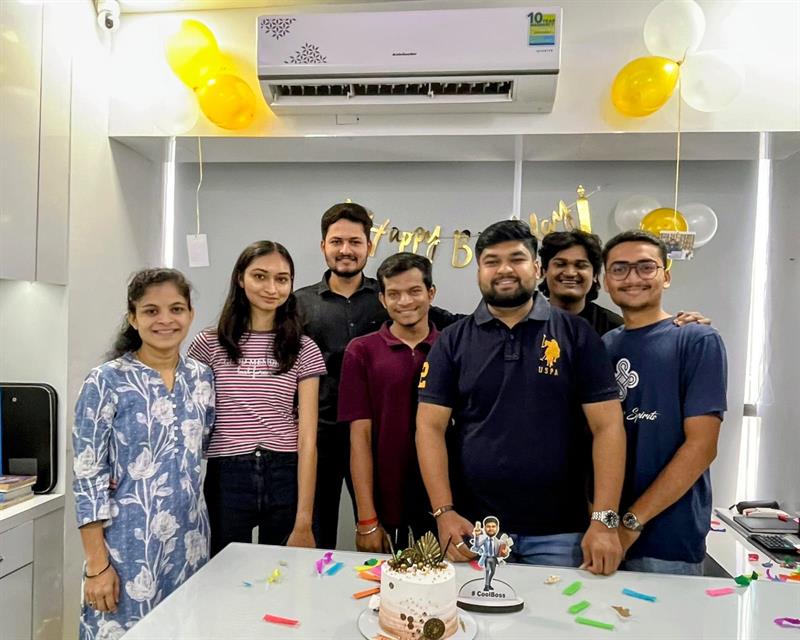 Team celebrating a birthday together